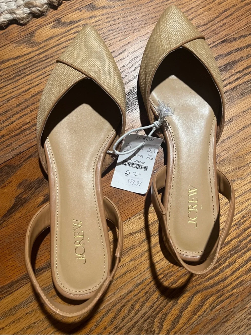 J. Crew Raffia Pointed-Toe Slingback Flats